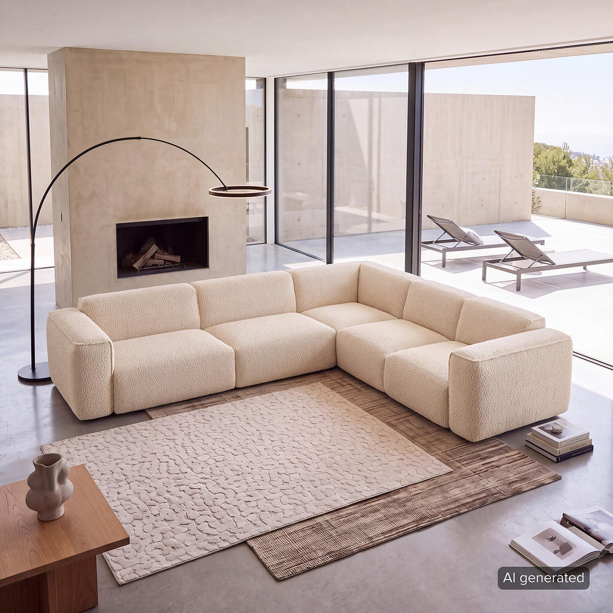 ECKSOFA mit Rundecke - Beige/Schwarz, Kunststoff/Textil (325/260cm) - home24