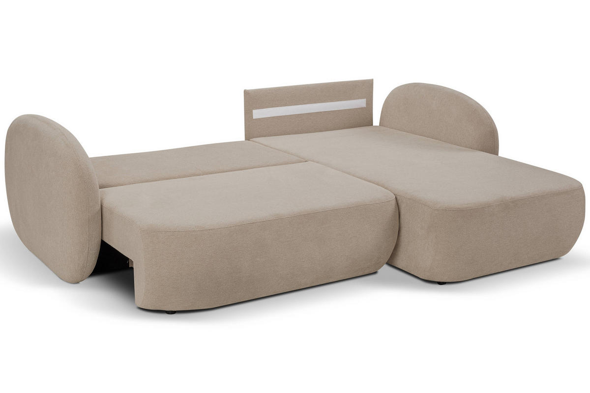 ECKSOFA AMICO R-S Beige Geflochtener Stoff mit Schlaffunktion - Beige, Holz (248/174cm) - MASSENO
