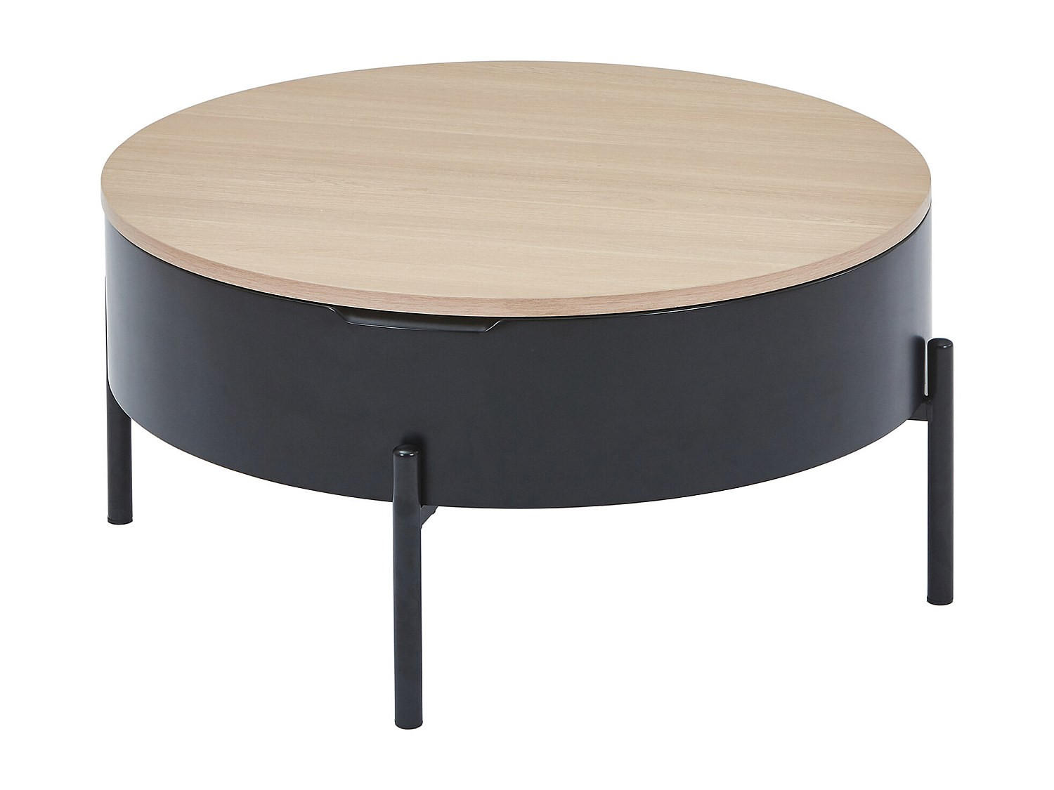 COUCHTISCH mit hochklappbarer Tischplatte - MDF & Metall - Schwarz & Natur - NIMORA - Schwarz, Holz (80/80/40cm) - Vente-Unique