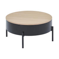 COUCHTISCH mit hochklappbarer Tischplatte - MDF & Metall - Schwarz & Natur - NIMORA - Schwarz, Holz (80/80/40cm) - Vente-Unique