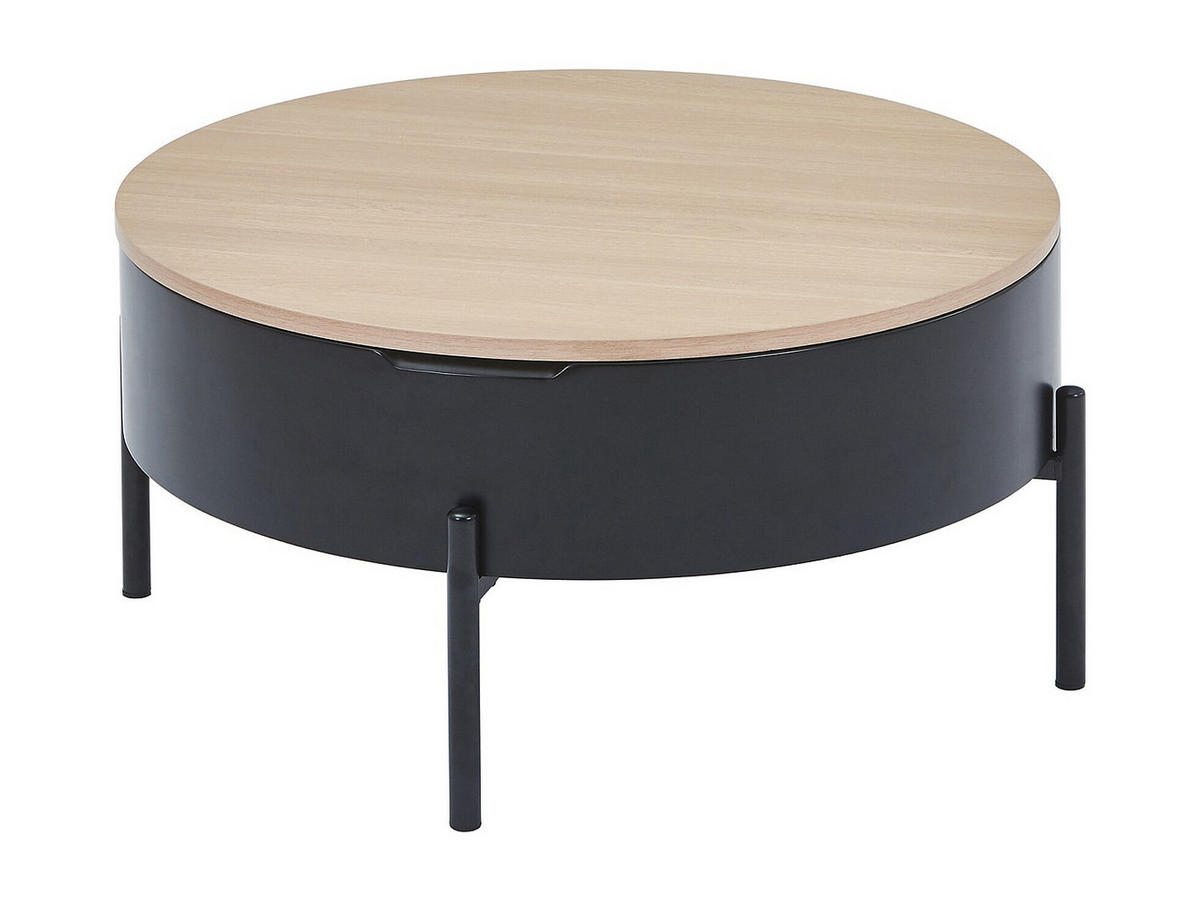 COUCHTISCH mit hochklappbarer Tischplatte - MDF & Metall - Schwarz & Natur - NIMORA - Schwarz, Holz (80/80/40cm) - Vente-Unique