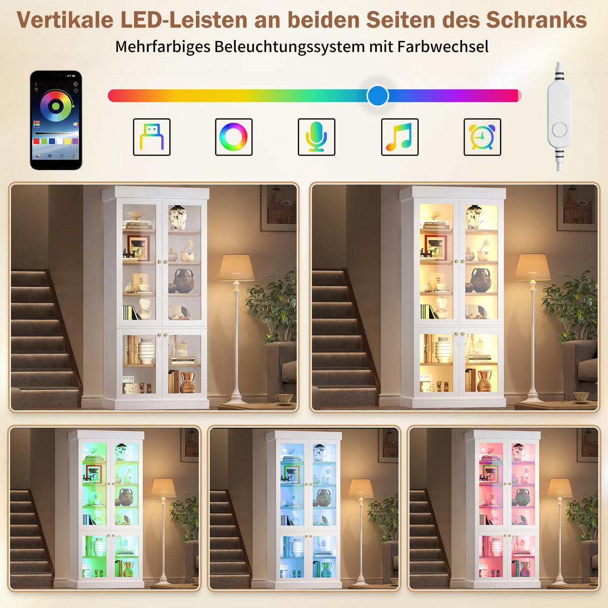 VITRINE LED Glasfront Weiß - Weiß, Glas (80/180/40cm) - FLIEKS