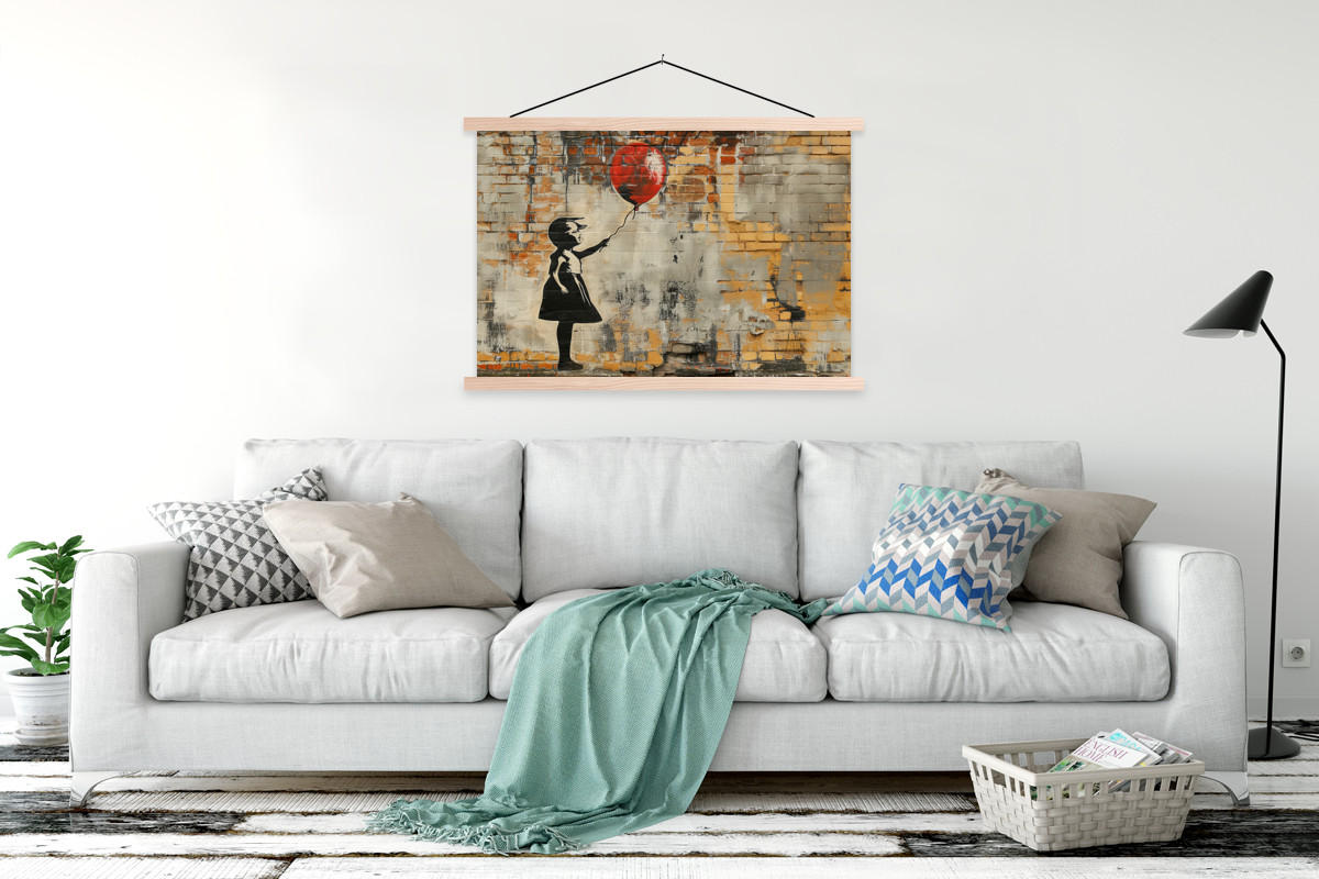 POSTER Graffiti - Banksy - Mädchen - Straßenkunst 120x80 cm - Sandfarben, Textil (120/80/0.15cm) - MuchoWow