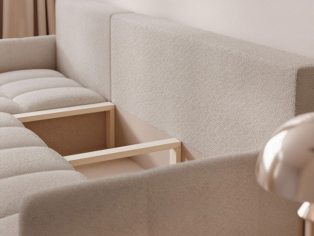 ECKSOFA LUPOO mit Schlaffunktion und Bettkasten Beige - Beige, Holzwerkstoff/Kunststoff (213/152cm) - Idohome