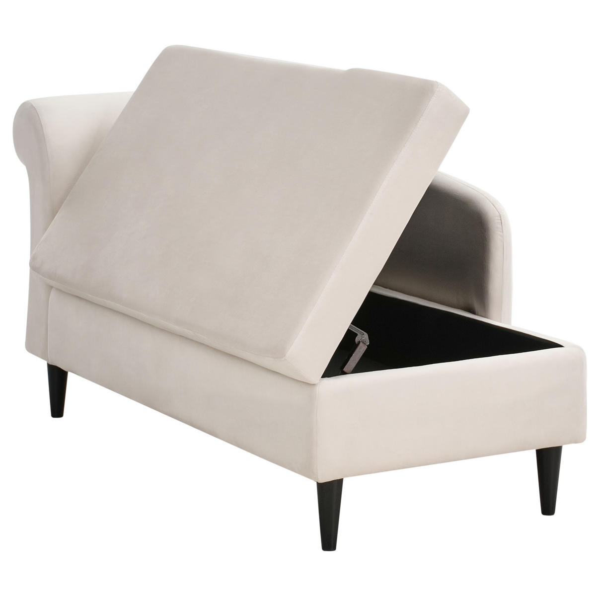 ČALOUNĚNÉ LEHÁTKO CHAISE LONGUE LEVOSTRANNÉ Sametová látka Béžové s úložným prostorem Luiro - černá/béžová, textil (160/77/70cm) - Beliani