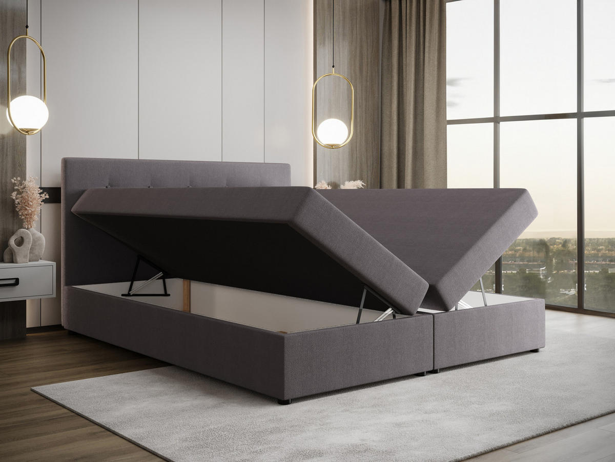 BOXBETT FADO 1 mit Matratze H3 und Topper 160x200 Cosmic 160 - Grau, Holz/Textil (160/200cm) - Bedante
