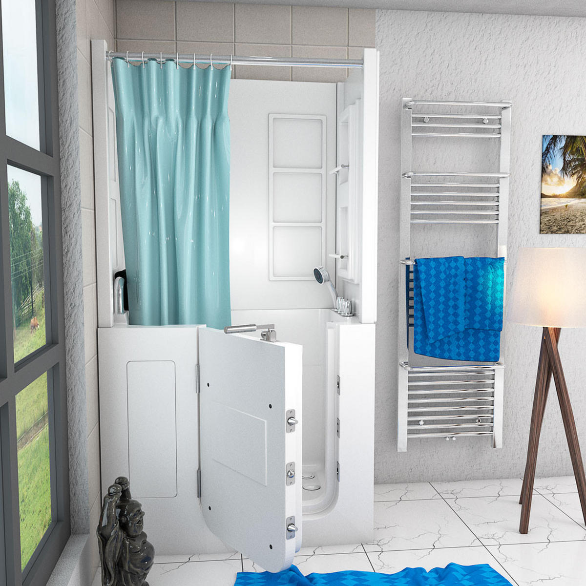 SENIORENDUSCHE Wanne Tür S08D-TH-A-L - Weiß, Glas/Kunststoff (68/110/205cm) - AcquaVapore by Sandra Jentho