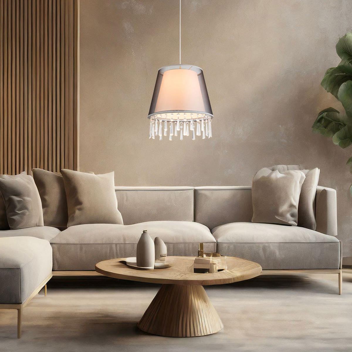 HÄNGELEUCHTE SATINE Grau Textilschirm - Grau, Metall (34/34/140cm) - Globo Lighting