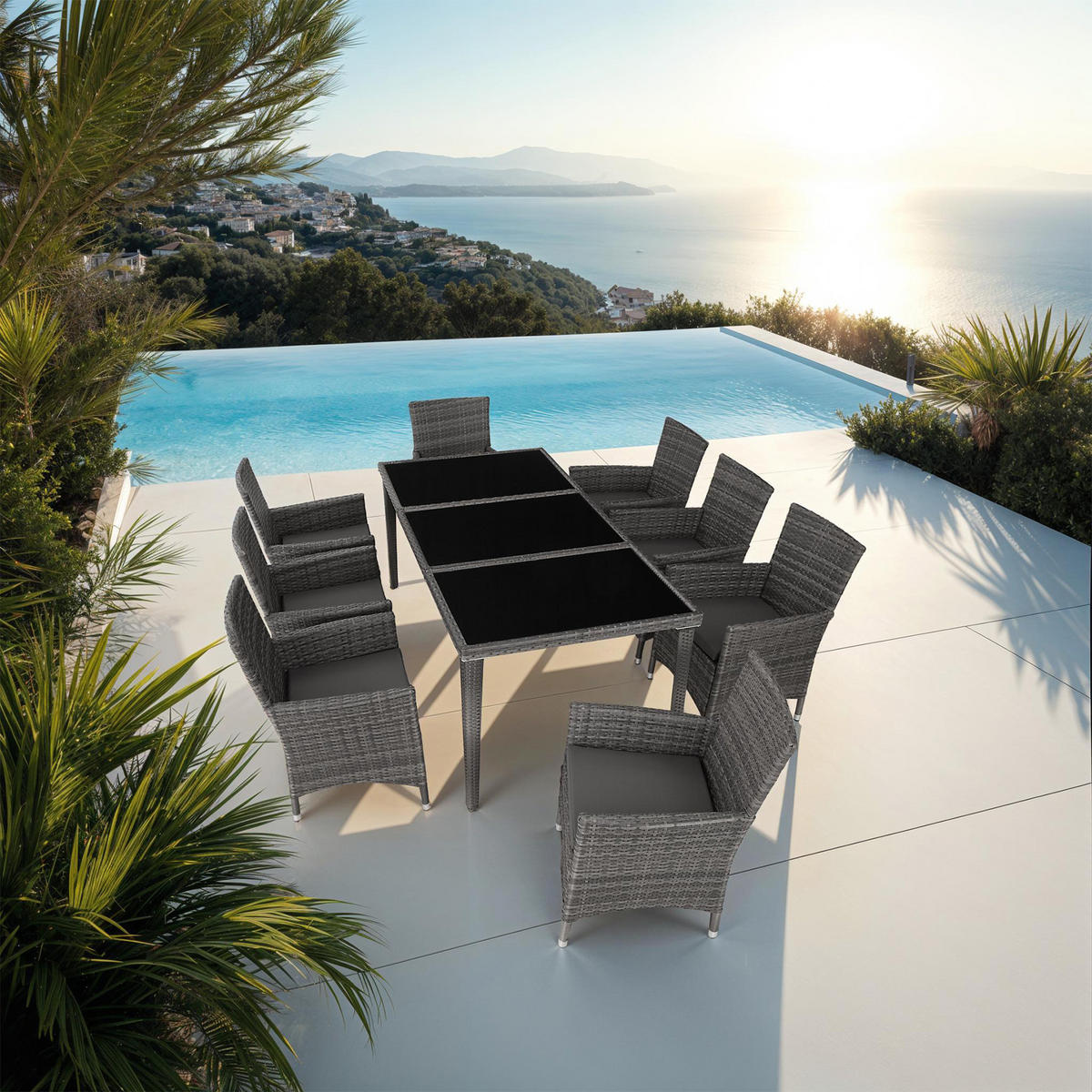 RATTAN-SITZGRUPPE aus Aluminium Menorca, inklusive Schutzhülle, grau - Grau, Kunststoff - tectake