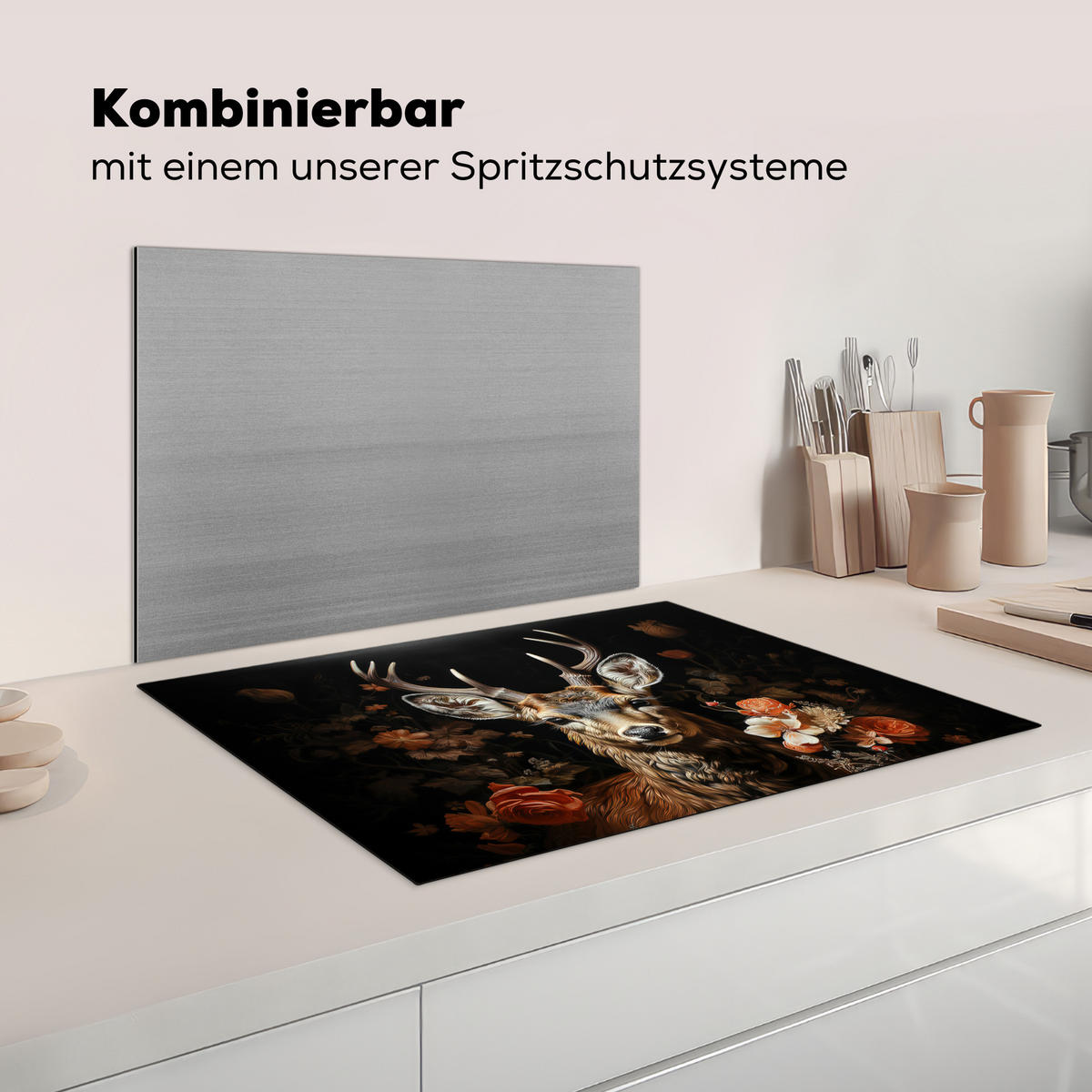 KRYT NA INDUKČNÍ DESKU Jelen - Zvíře - Květiny - Příroda - Botanický 75x52 cm - měděná, plast (75/52/0.2cm) - MuchoWow