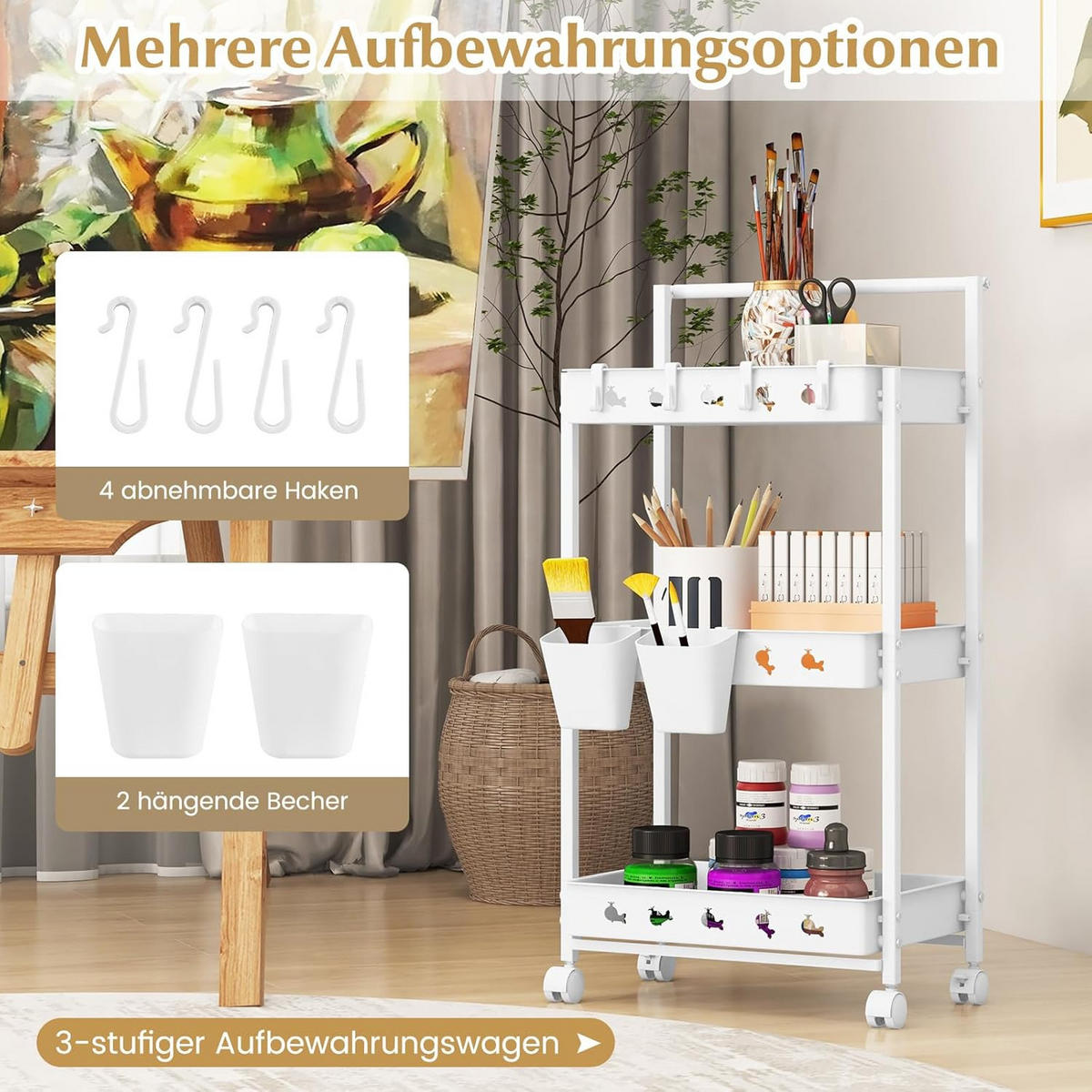 SERVIERWAGEN Weiß - Weiß, Kunststoff (29/83/42cm) - COSTWAY