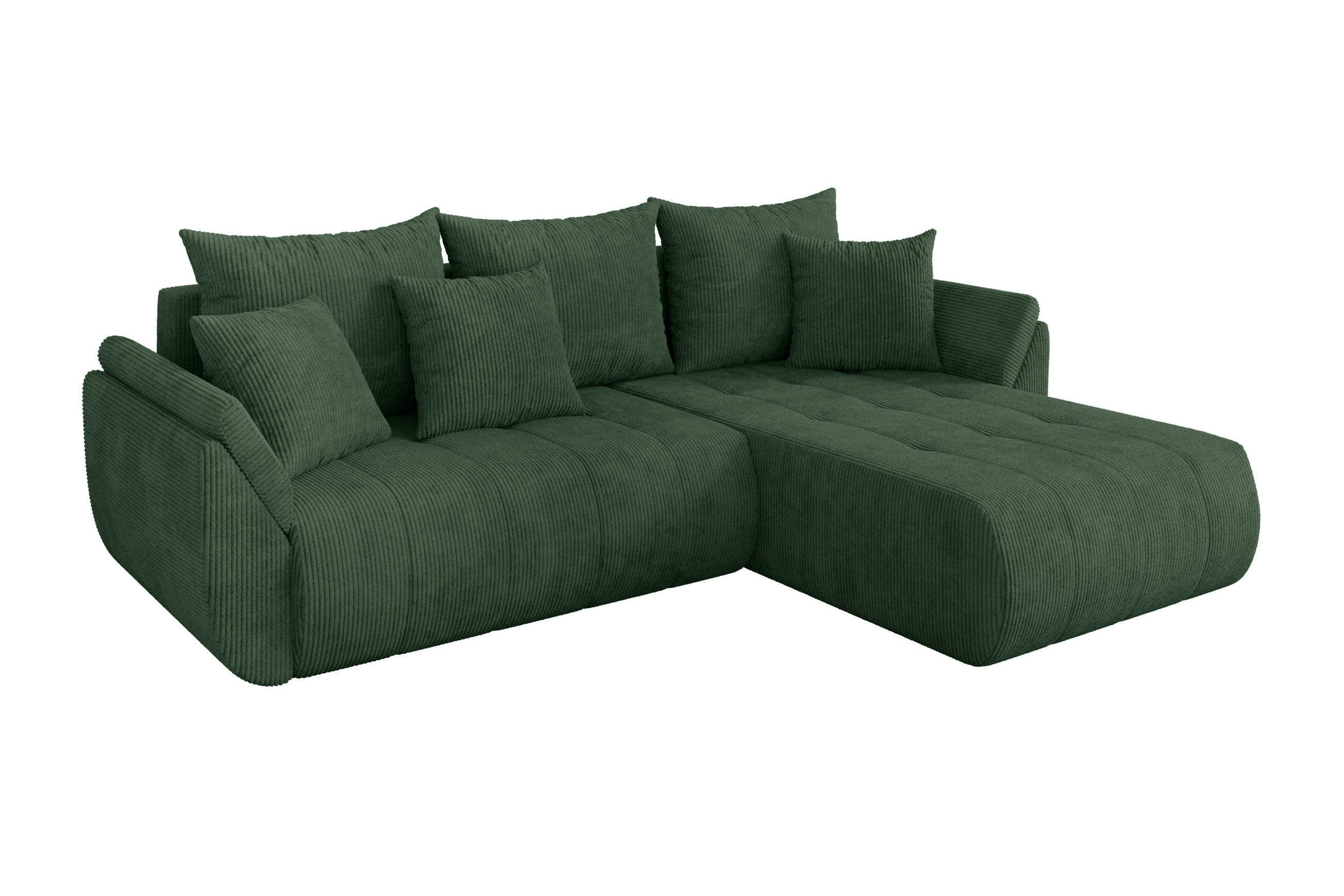 ECKSOFA mit Schlaffunktion Ottomane Rechts TOKO-L 277x194x86 Grün Cord - Dunkelgrün/Schwarz, Holzwerkstoff/Kunststoff (277/194cm) - ALTDECOR