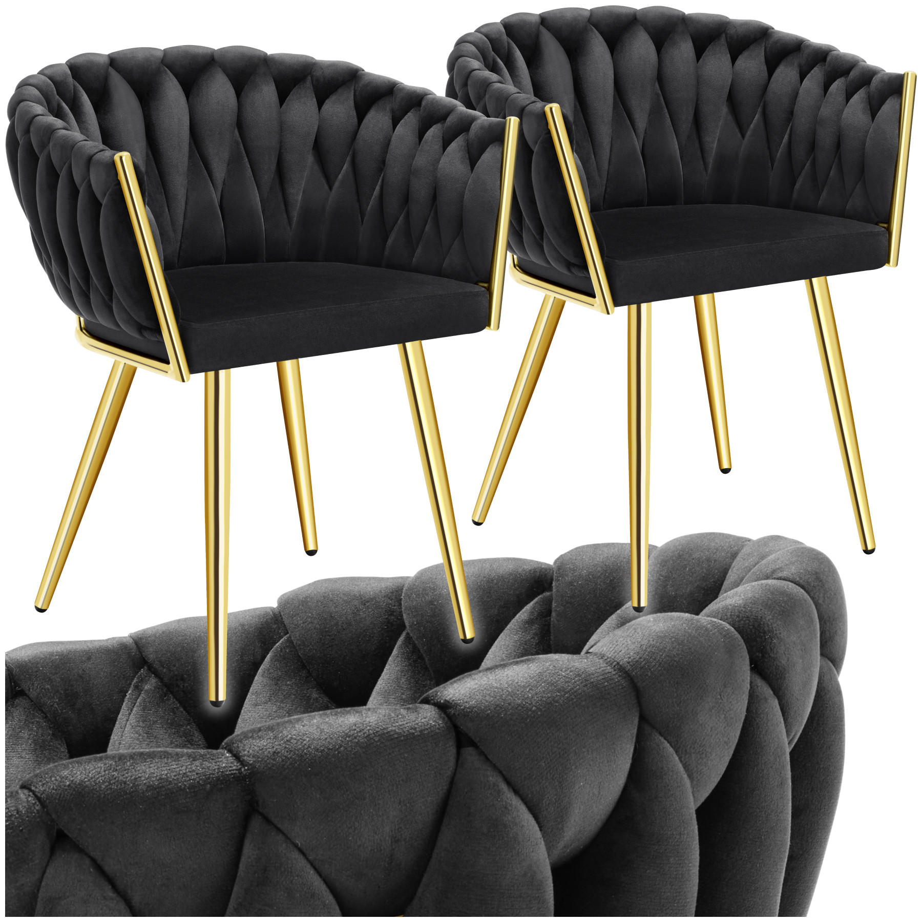 ESSZIMMERSTUHL 2er Set Astano,60,5 x 55 x 75 cm,schwarz/gold - Goldfarben/Schwarz, Textil (60.5/75/55cm) - tectake