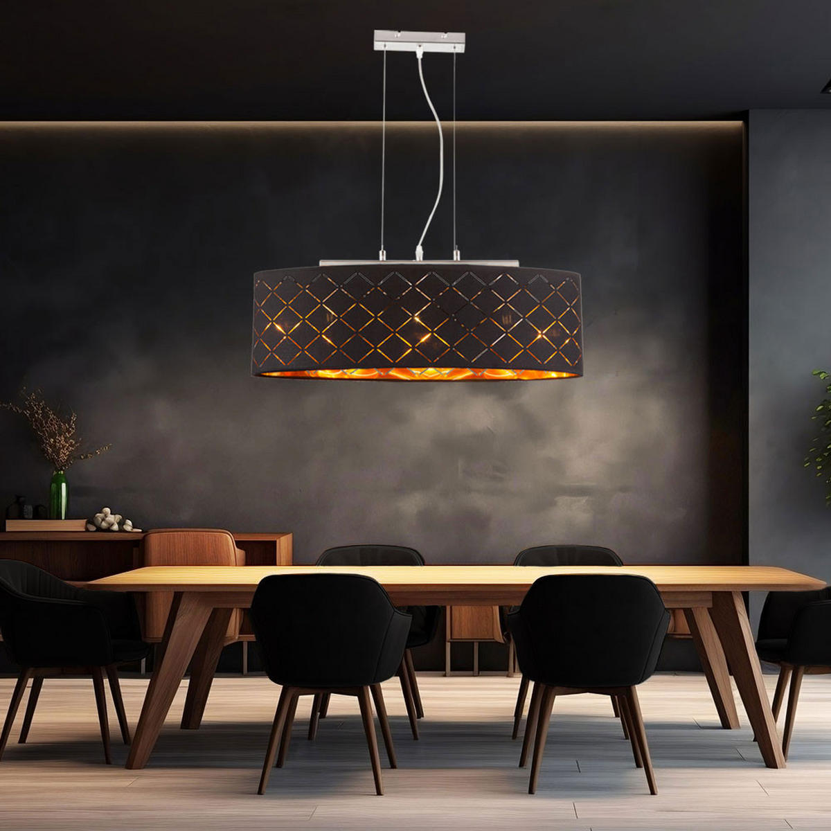 LED HÄNGELEUCHTE Textil Schwarz Gold - Schwarz, Metall (65/25/140cm) - Globo Lighting