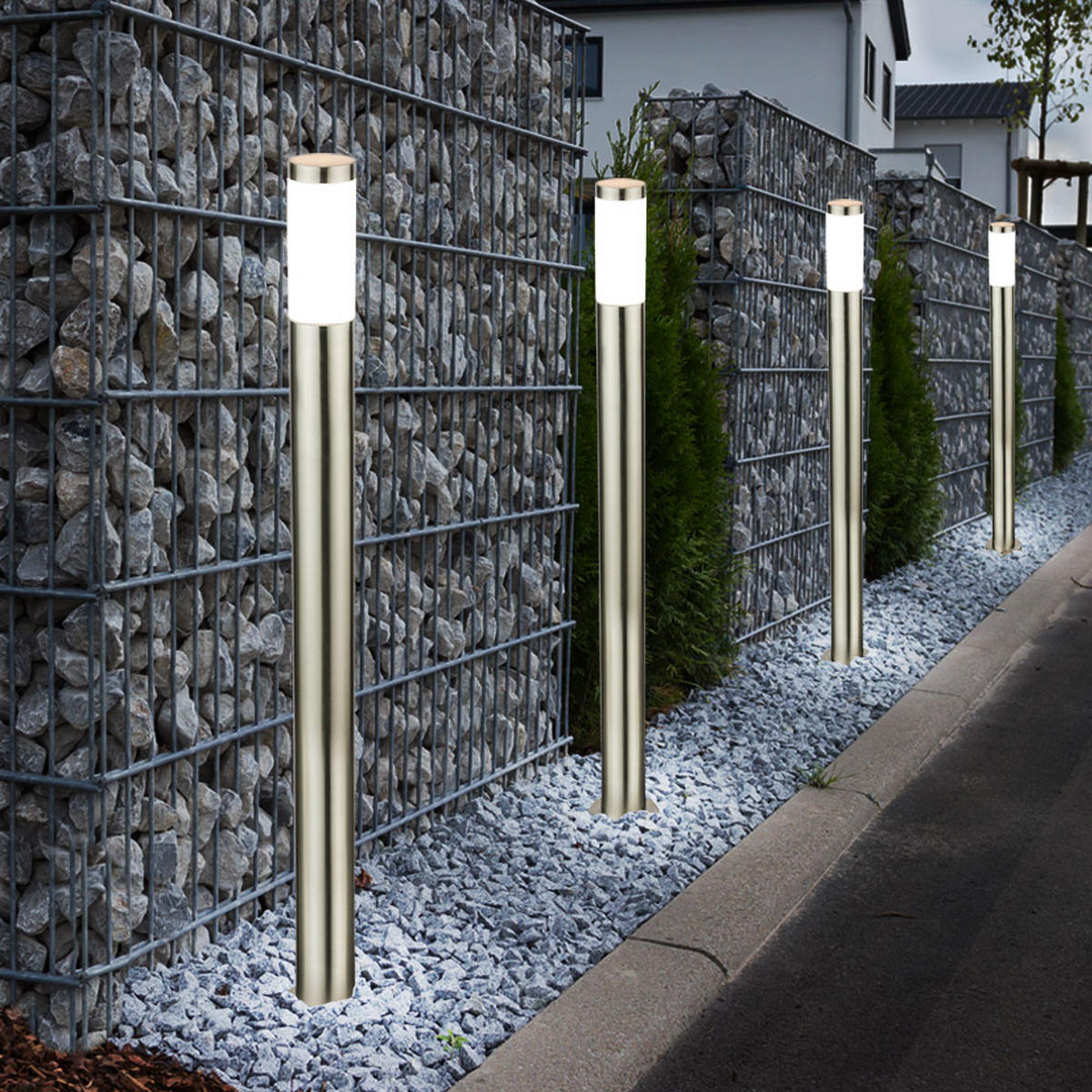 LED STEHLEUCHTE BOSTON Edelstahl Silber 4er Set - Silberfarben, Metall (7.6/7.6/110cm) - Globo Lighting