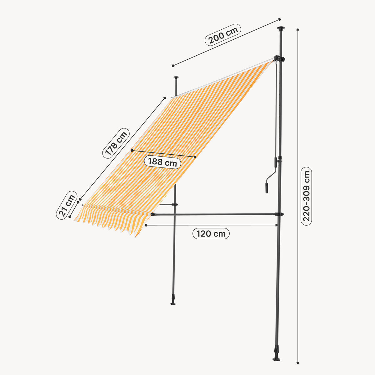 KLEMMMARKISE Stem - Gelb/Weiß, Textil/Metall (200/309/120cm) - pro.tec