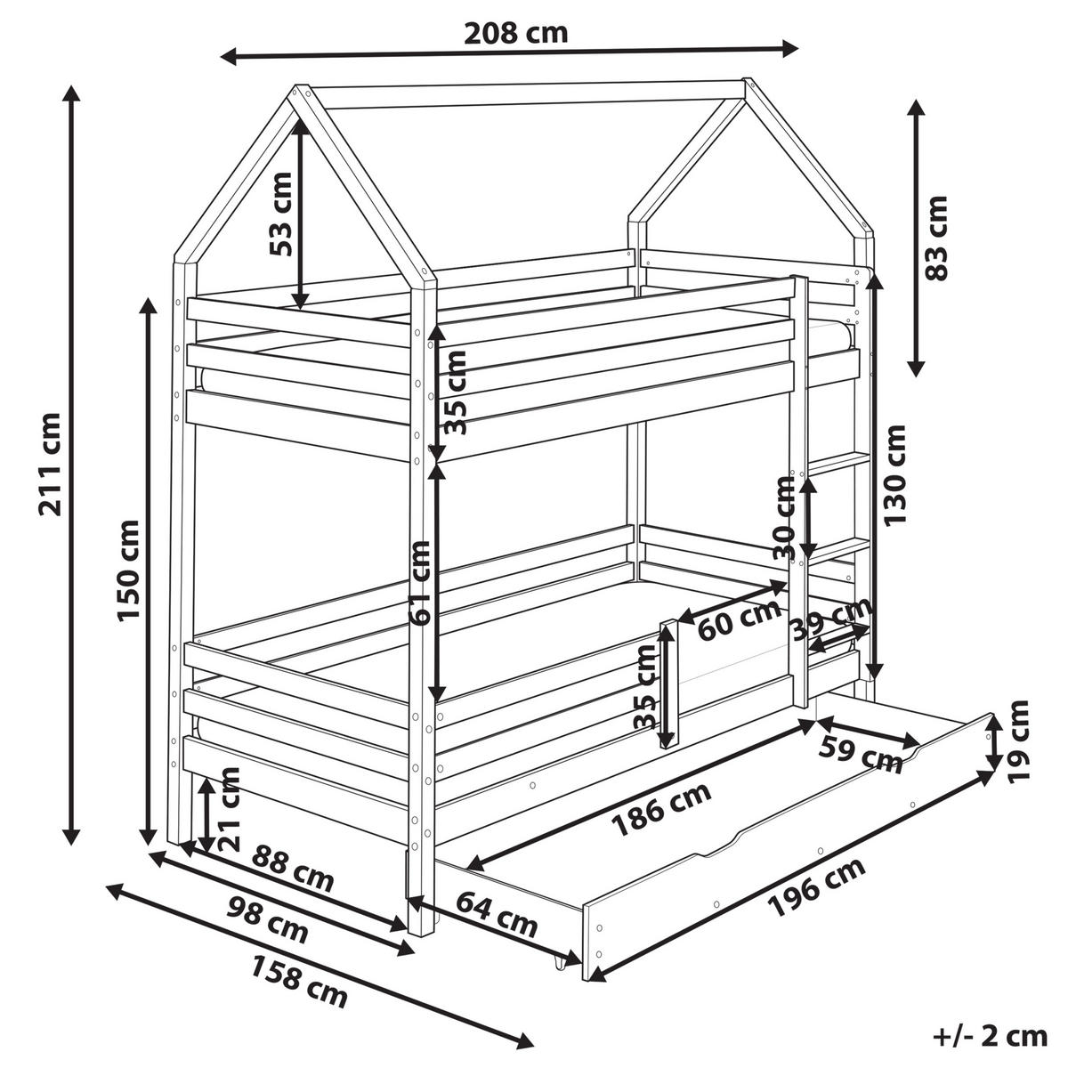 HOCHBETT mit Schaubladen 90x200 cm Weiß Girgols - Weiß, Holz (90/200cm) - Beliani