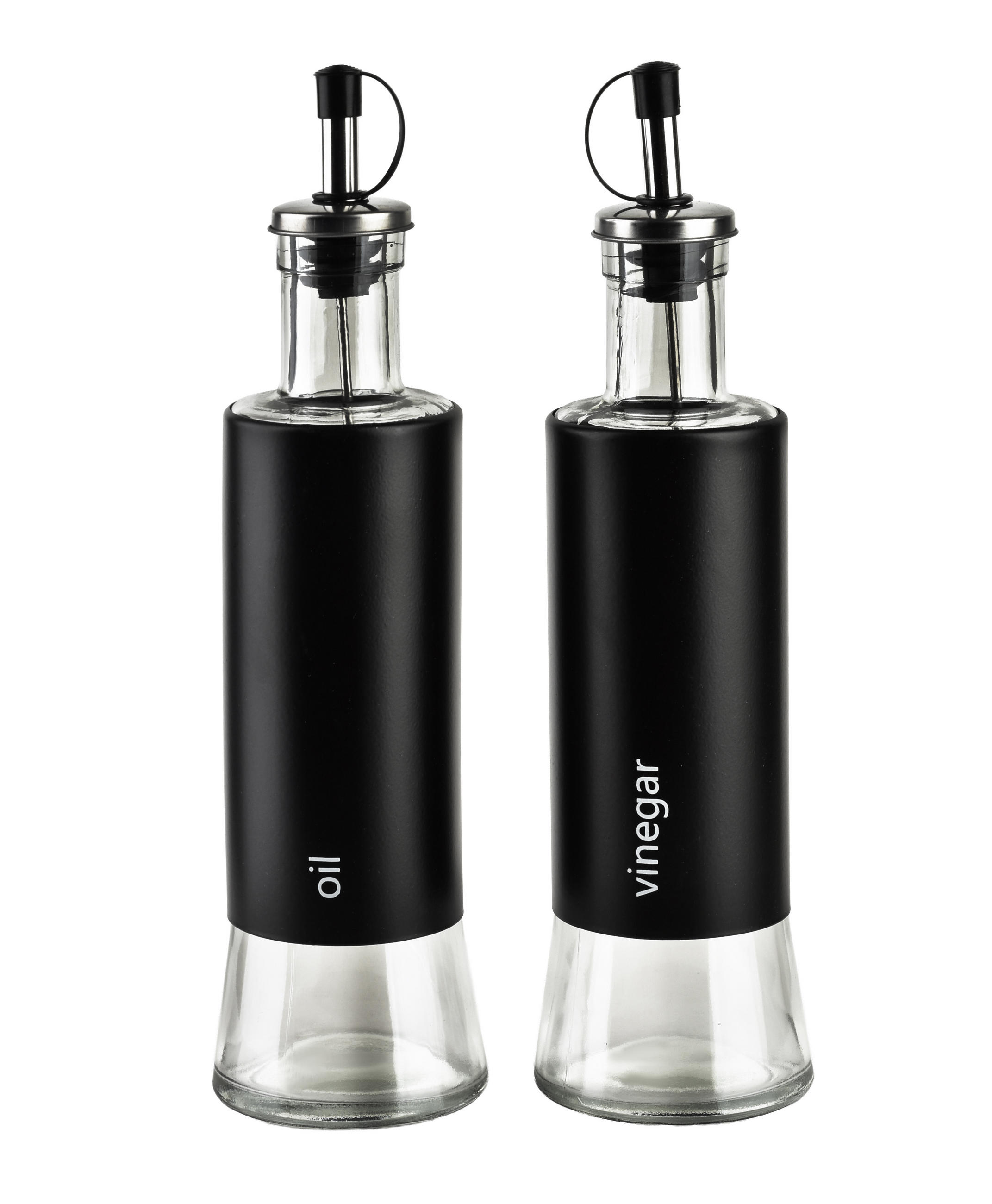 ÖL-/ESSIGFLASCHE Basic schwarz 2er Set 6.5/6.5/24 cm Glas - Schwarz, Glas (6.5/24/6.5cm) - Mondex