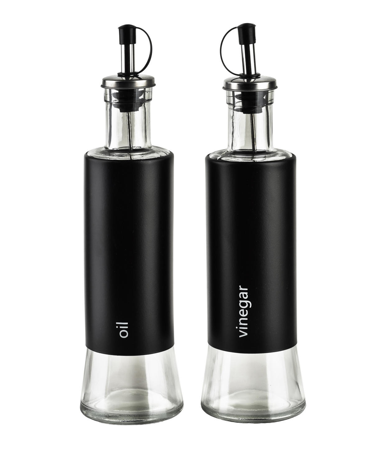 ÖL-/ESSIGFLASCHE Basic schwarz 2er Set 6.5/6.5/24 cm Glas - Schwarz, Glas (6.5/24/6.5cm) - Mondex