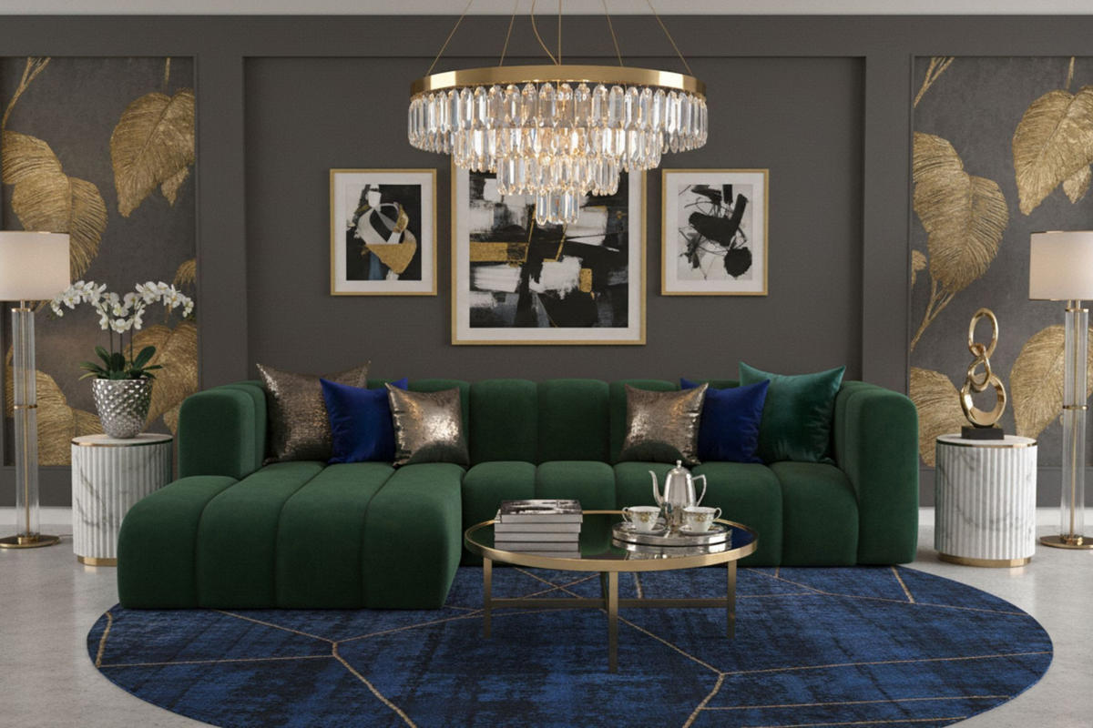 ECKSOFA L-Form Grand L 287 cm, Veloursstoff Salvador, Grün, Links - Grün, Holz (287/179cm) - Kaiser Möbel