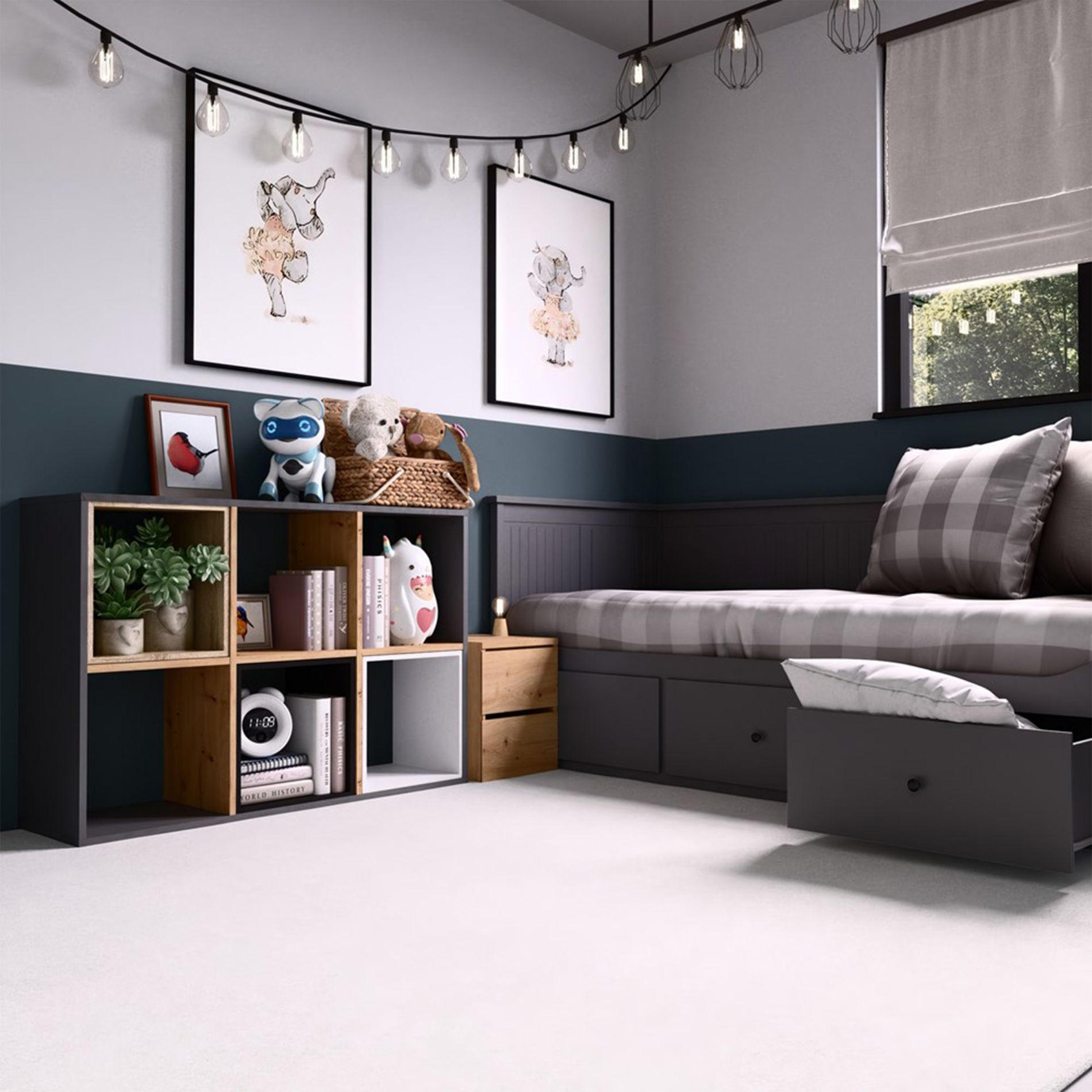 Thumbnail - Selsey Standregal, Eiche, Schwarz, Holzwerkstoff, 6 Fächer, Rechteckig, 110x75x30 cm, Wohnzimmer, Regale, Bücherregale