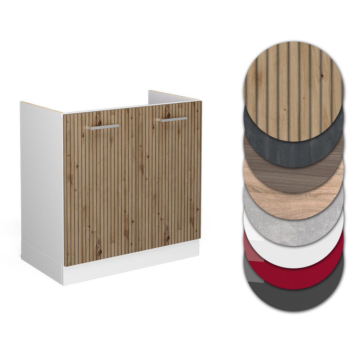 SPÜLENUNTERSCHRANK R-Line Artisan-Eiche 80 cm, AP Marmor - Weiß/Eiche Artisan, Holzwerkstoff (80/81.6/60cm) - Vicco