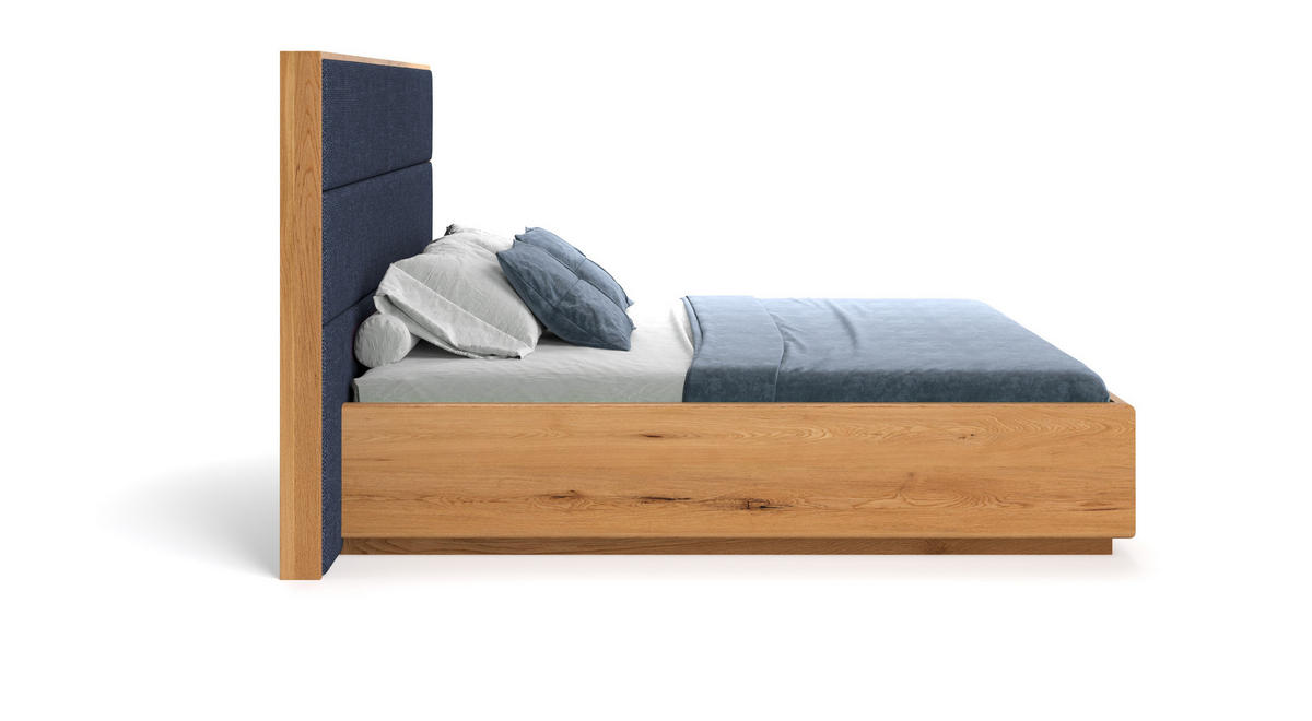 MASSIVHOLZBETT Dome aus Eiche mit Bettkasten 180x220 cm, Storm 77 (Blau) - Blau/Eichefarben, Holz (180/220cm) - Danzz