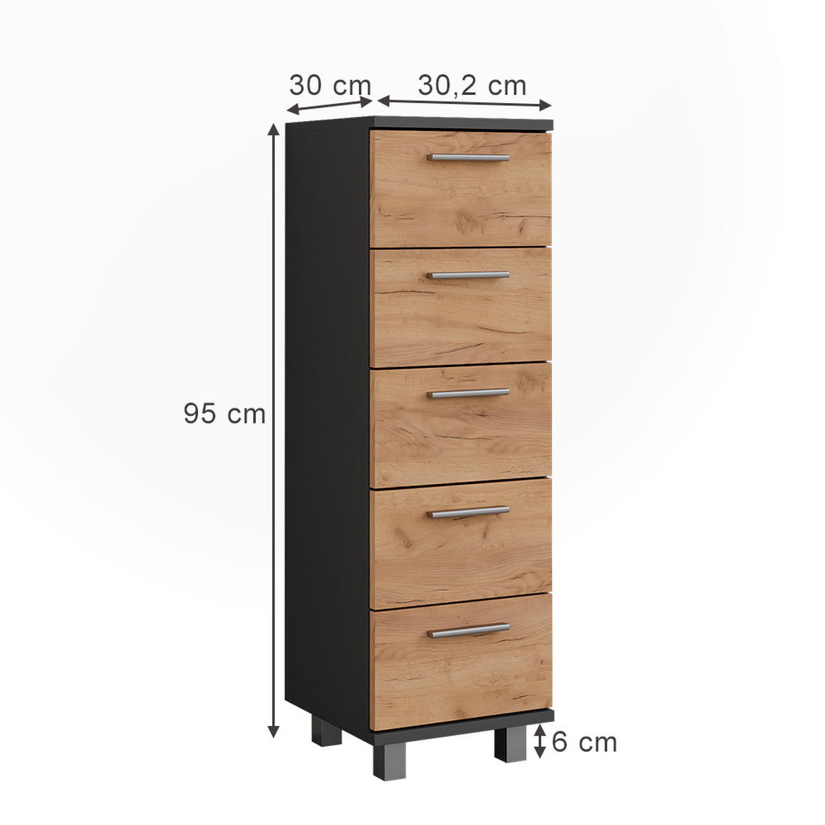 MIDISCHRANK Ilias Anthrazit/Goldkraft Eiche 30.2 x 95 cm - Honigeiche/Anthrazit, Holzwerkstoff (30.2/95/30cm) - Vicco