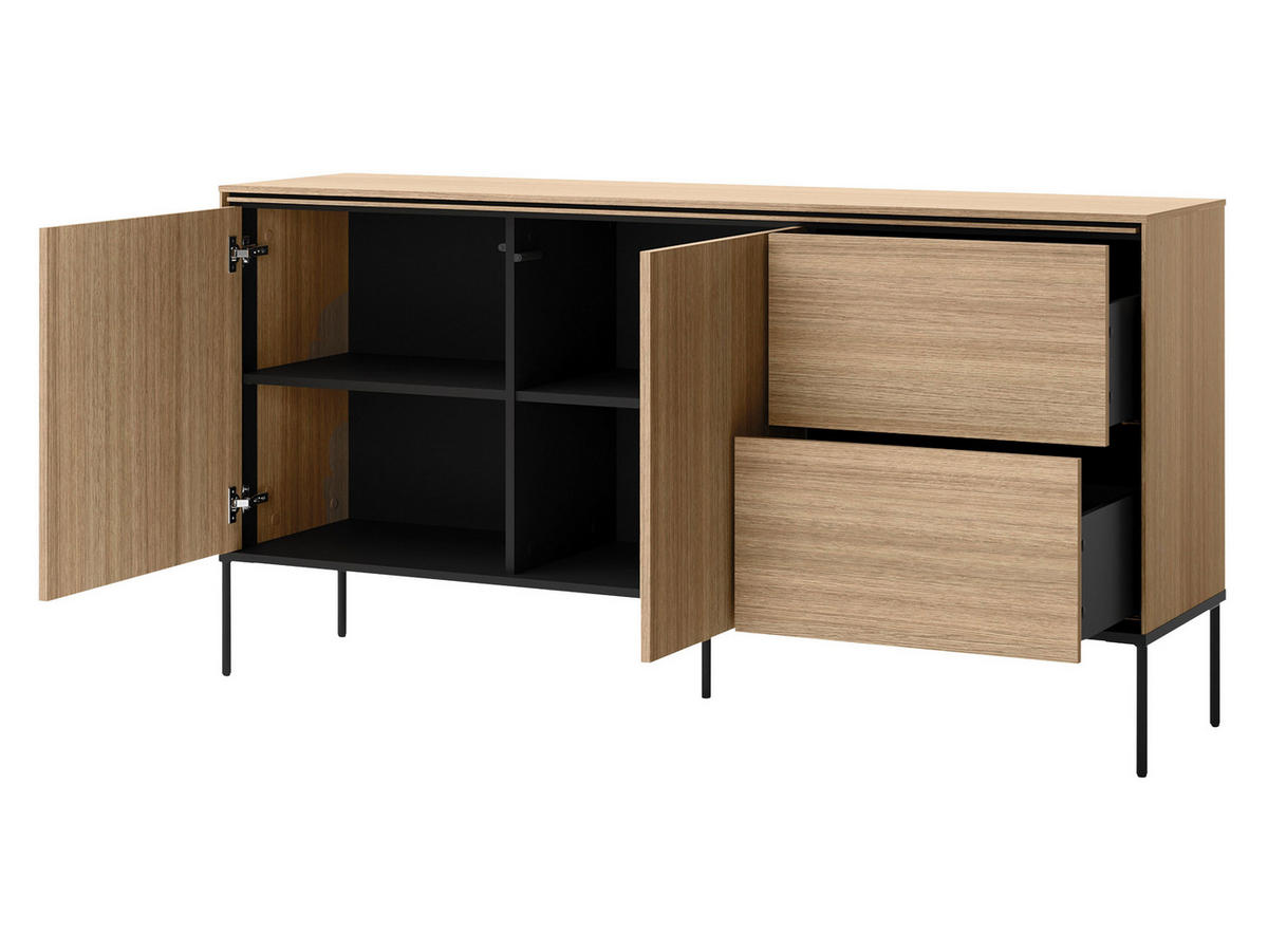 SIDEBOARD Visso 2D2S VI-04 - Eichefarben/Schwarz, Holzwerkstoff/Metall (167/85/41cm) - MIRJAN24