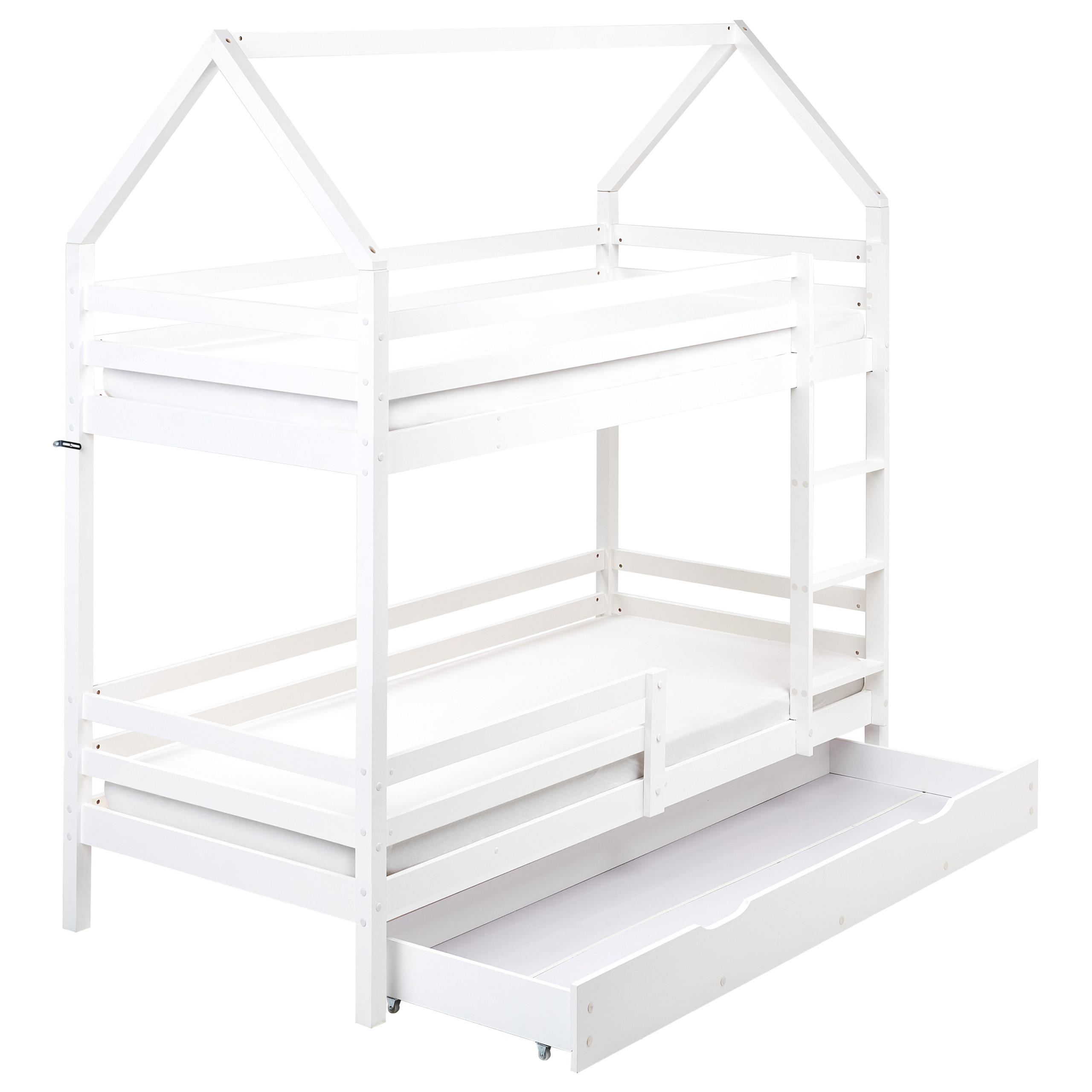 HOCHBETT mit Schaubladen 90x200 cm Weiß Girgols - Weiß, Holz (90/200cm) - Beliani