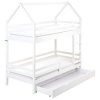 HOCHBETT mit Schaubladen 90x200 cm Weiß Girgols - Weiß, Holz (90/200cm) - Beliani