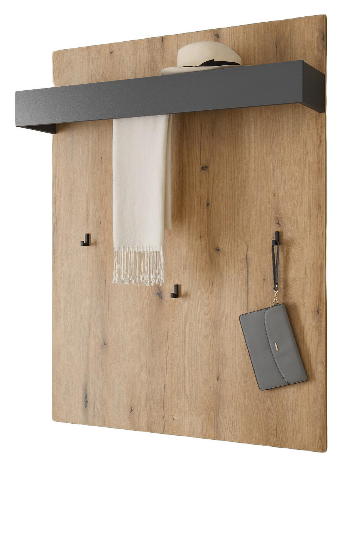 GARDEROBENPANEEL Evoke Eiche, grau 100 x 135 cm, Wandgarderobe mit Kleiderstange - Eichefarben/Grau, Holzwerkstoff/Metall (100/135/25cm) - Furn.Design