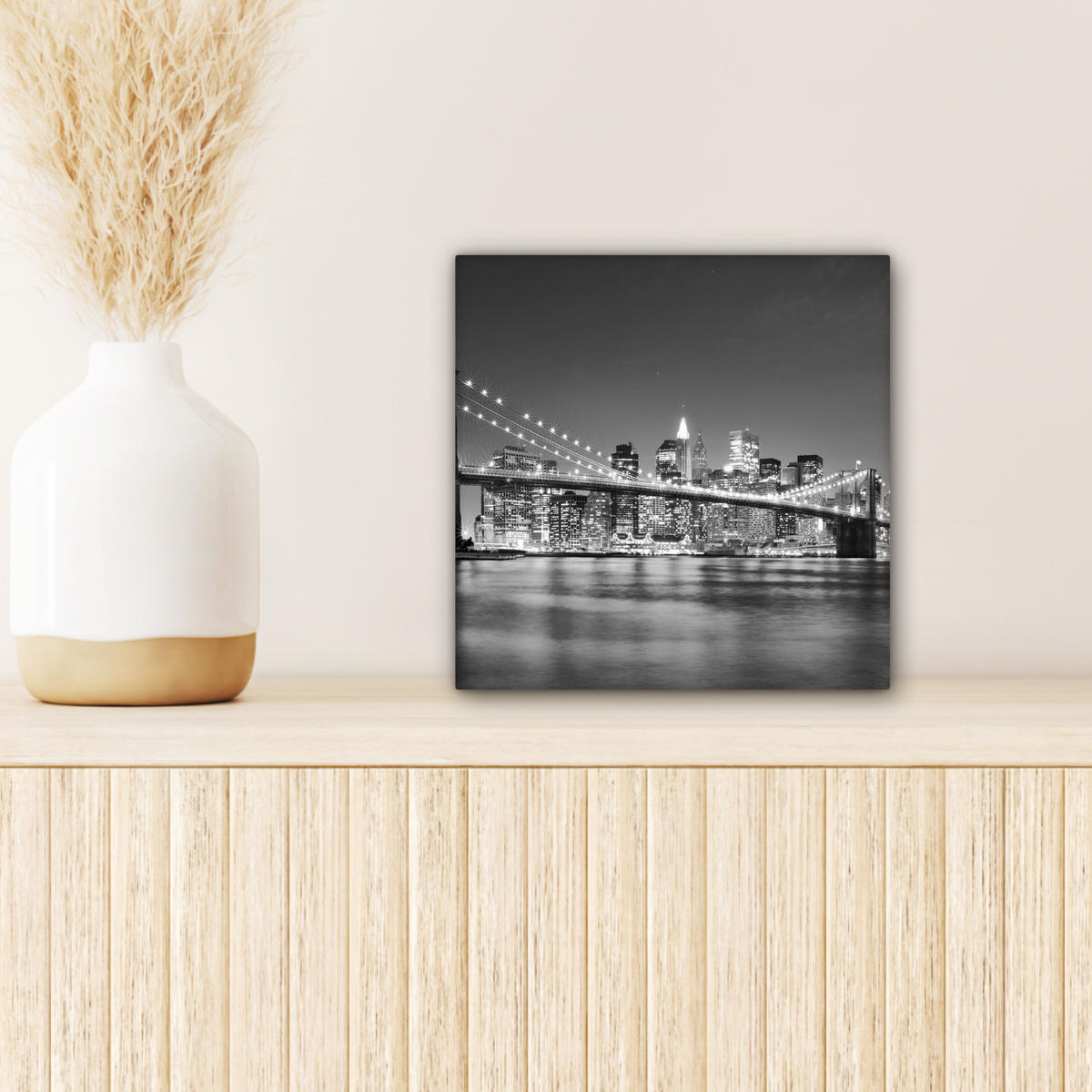 LEINWANDBILD - New York - Brücke - Brooklyn - Schwarz und weiß - Architektur - 20x20 - Wandbilder - Schwarz, Textil (20/20cm) - MuchoWow