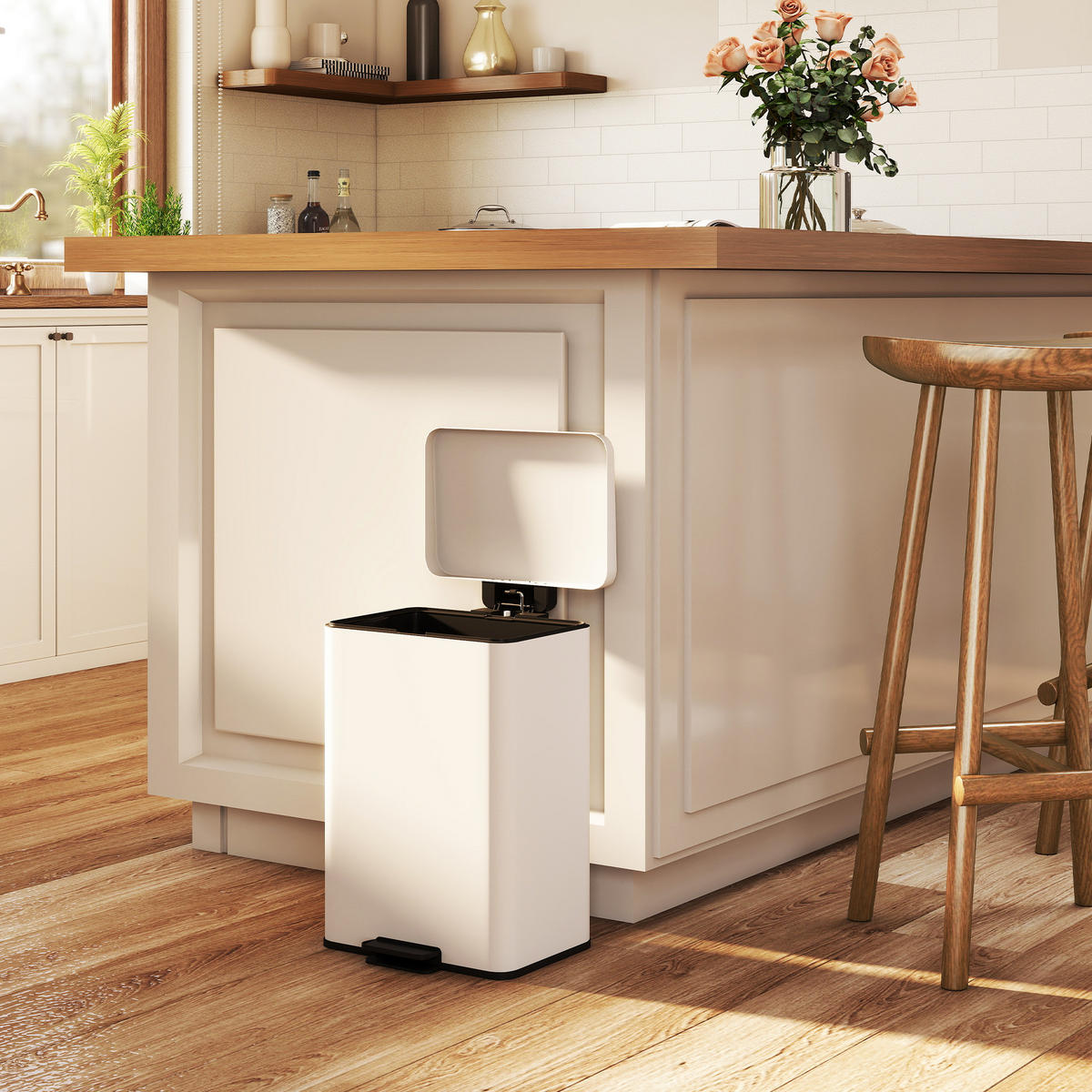 MÜLLEIMER 20L Treteimer Softclose Anti-Fingerprint Metall Creme 34,2/44,2/30,6 cm - Creme, Metall (30.6/44.2/34.2cm) - Rolipo