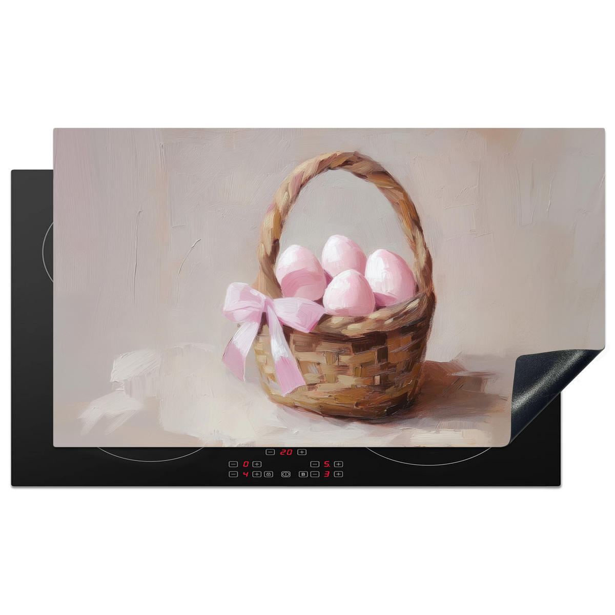 HERDABDECKPLATTE Korb - Eier - Rosa Induktionsschutz 91.2x52 cm - Beige, Kunststoff (91.2/52/0.2cm) - MuchoWow