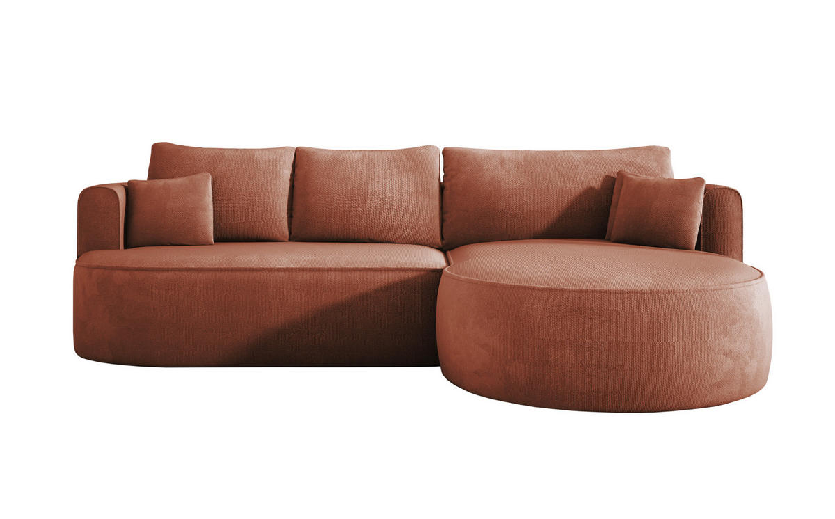 ECKSOFA FIORE-L Moderne Ausziehbare Schlaf-Funktion, automatischer Auffaltung, lose Rückenkissen freistehend RECHTS 284x183x82 cm cm Brown - Braun, Holz/Textil (284/183cm) - DomoHome