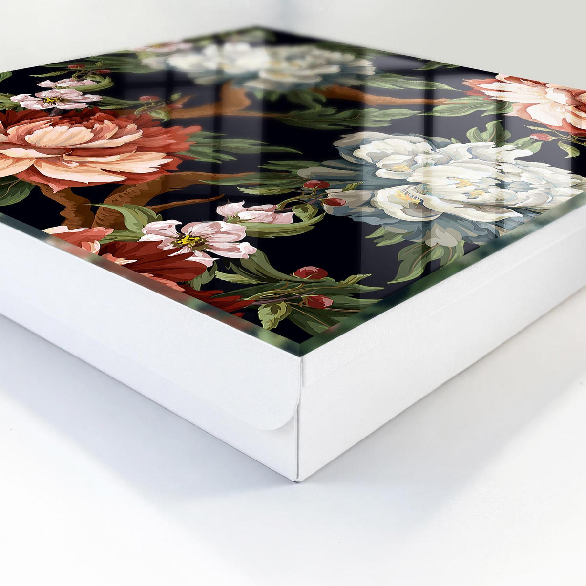 SCHLÜSSELBOX Weiß 30x30 cm – Türöffnung nach rechts - Blumen der Natur - Grün, Metall (30/30/5cm) - TULUP