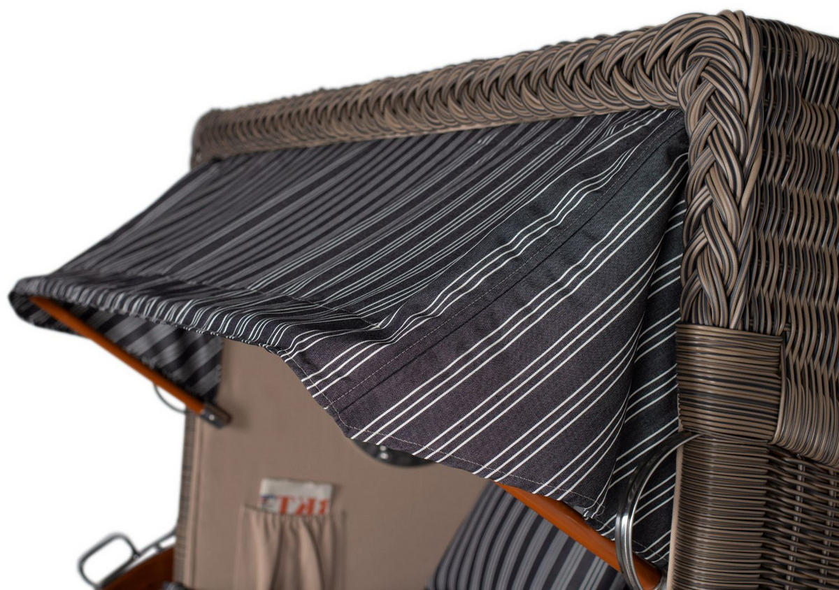 STRANDKORB Komplettset: Ammersee Grande XL Mahagoni Bullauge - PE grau - Modell 500 - Grau, Holz/Kunststoff (142/165/95cm) - bene living