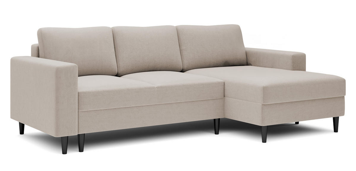 ECKSOFA Nalika Beige Velours - Beige/Schwarz, Holz/Textil (230/143cm) - Selsey