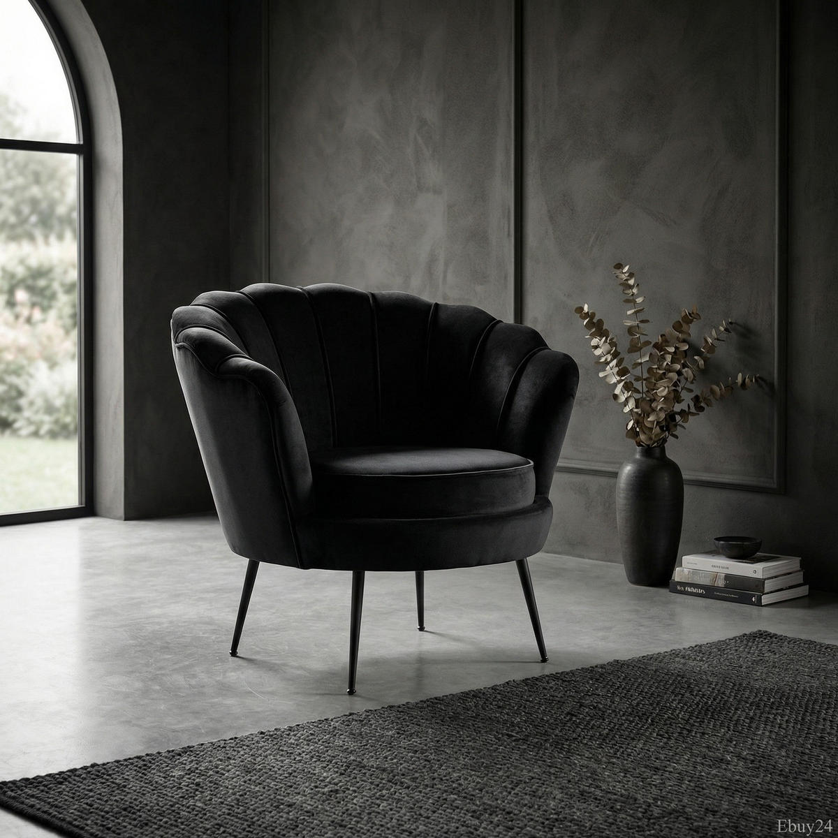 SESSEL Nice Velours Schwarz - Schwarz, Textil/Metall (83/75/76cm) - ebuy24
