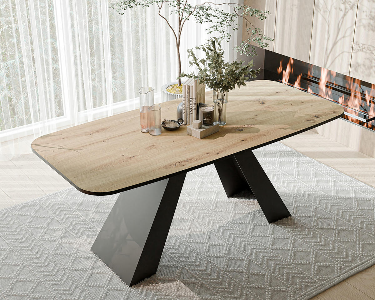 AUSZIEHTISCH ZENITH 160/90/76 cm mit Metallgestell, Schwarz / Artisan-Eiche - Schwarz/Eiche Artisan, Holzwerkstoff/Metall (90/160/76cm) - Idohome
