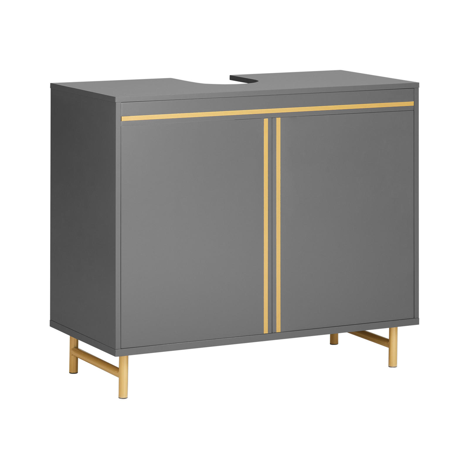 WASCHBECKENUNTERSCHRANK Grau - Goldfarben/Grau, Holzwerkstoff/Metall (75/65/35cm) - SoBuy