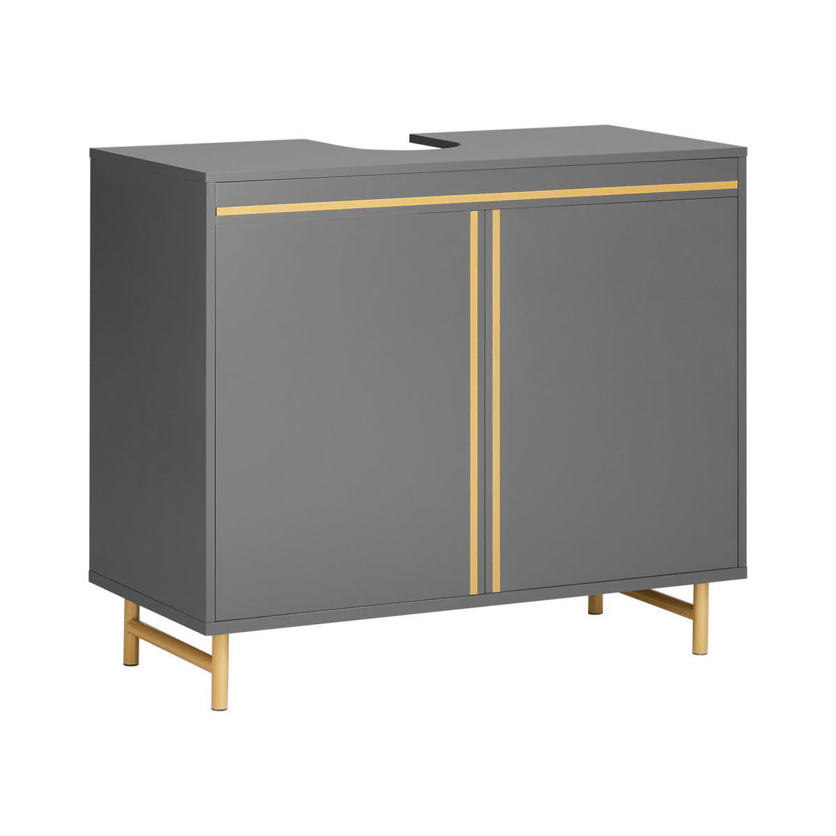 WASCHBECKENUNTERSCHRANK Grau - Goldfarben/Grau, Holzwerkstoff/Metall (75/65/35cm) - SoBuy