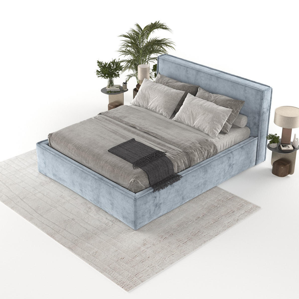 POLSTERBETT Sato mit Stauraum 180/200 cm Hellblau im Bonita Stoff - Schwarz/Naturfarben, Holz/Holzwerkstoff (180/200cm) - AltaBeds