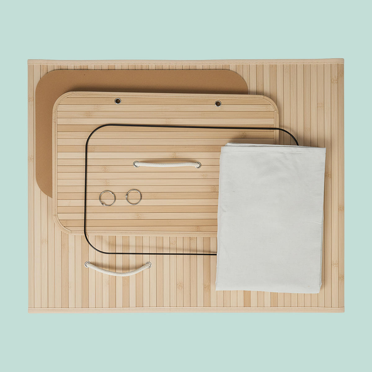 WÄSCHEKORB Bambus - Hellbraun, Holz/Textil (52/63/32cm) - Relaxdays