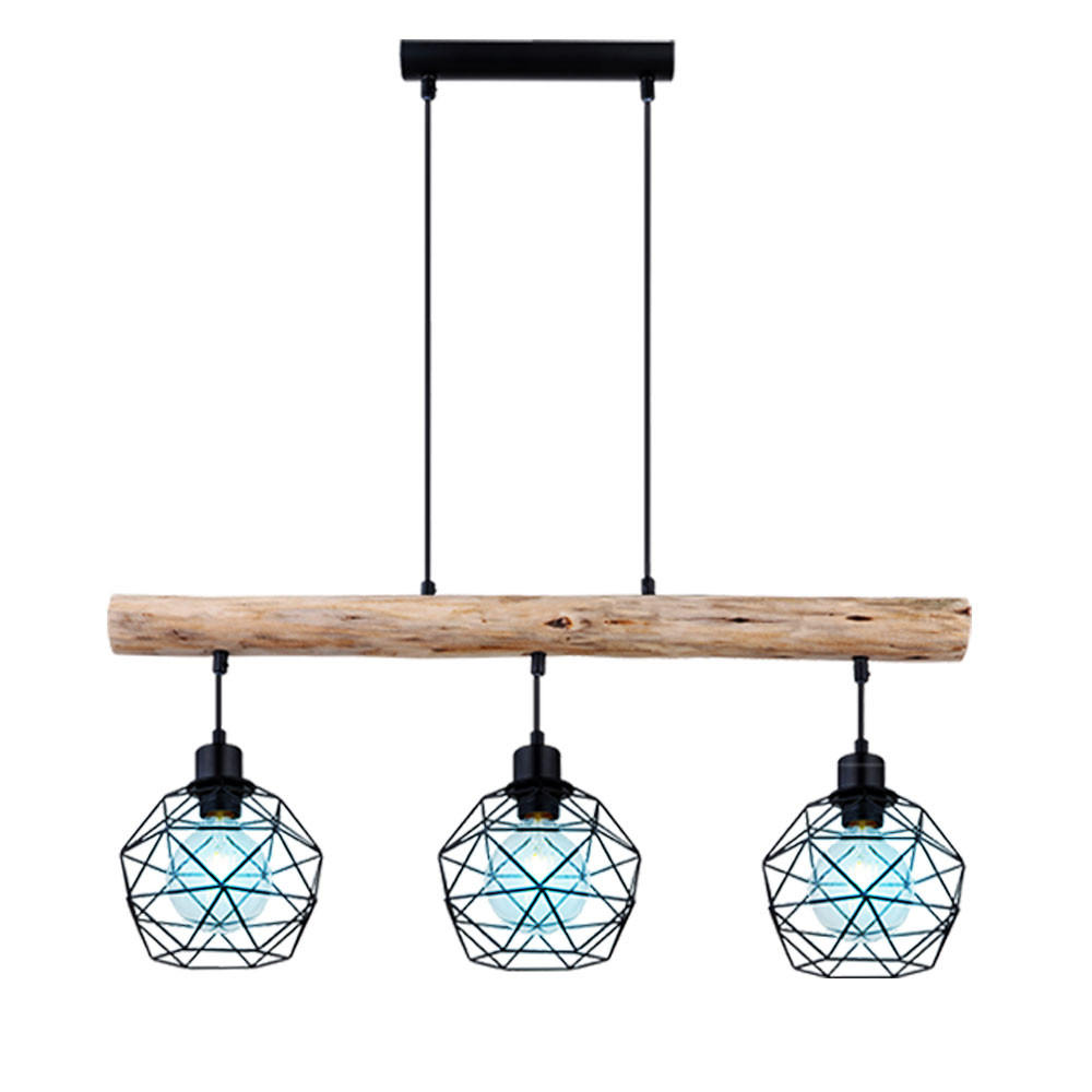 LED HÄNGELEUCHTE Holz Schwarz Gitter Design - Schwarz, Holz (76/18/120cm) - Globo Lighting