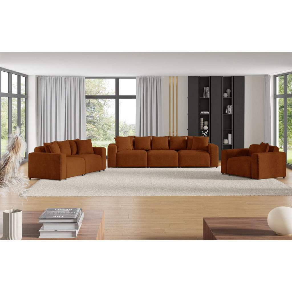 Thumbnail - Fun Möbel Sofaset, Rotbraun, Textil, 327x75x98 cm, Wohnzimmer, Sofas & Couches, Sitzgarnituren