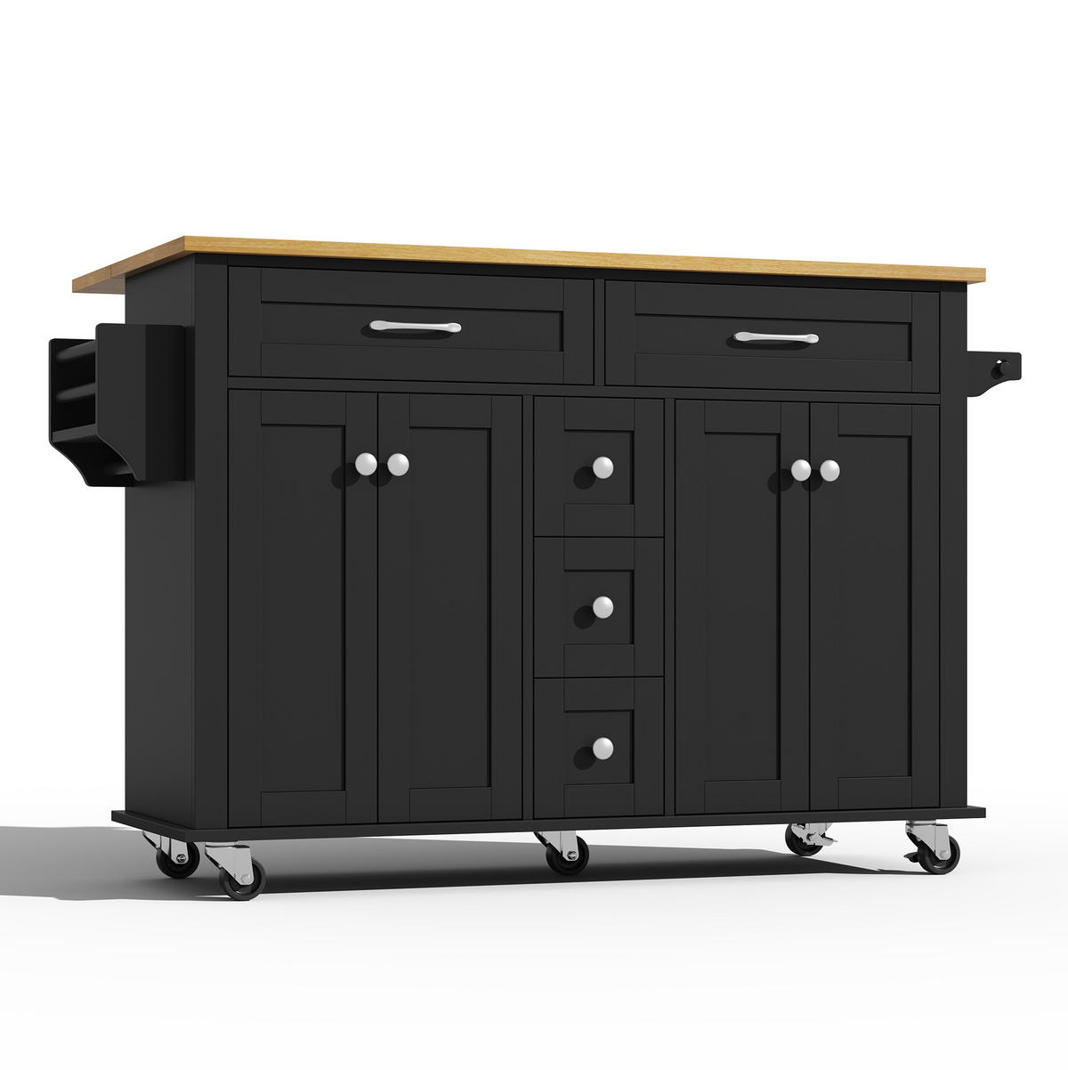 KÜCHENINSEL 140/89/40 cm Schwarz/Natur aus MDF mit ausklappbarer Arbeitsplatte - Schwarz, Holzwerkstoff (65/89/140cm) - OKMYHOME