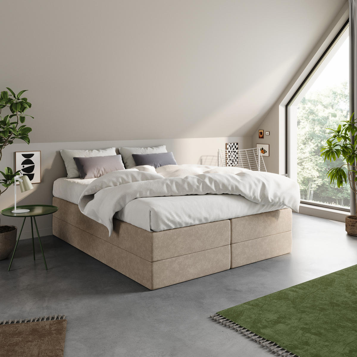 BOXSPRINGBETT mit Bonnell Matratze, 160 x 200 cm, in Beige - Beige, Naturmaterialien (160/200cm) - Home Collective