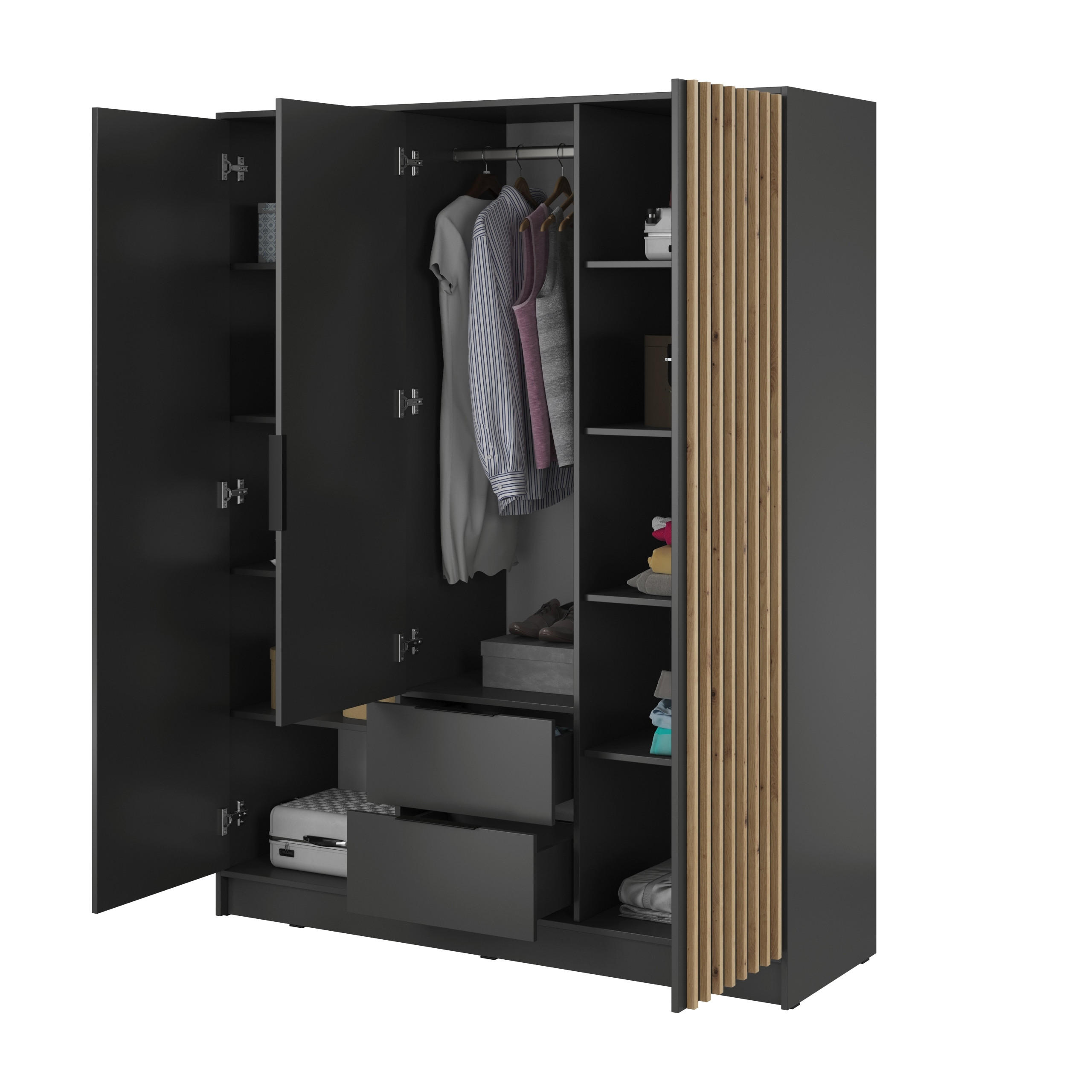 DREHTÜRENSCHRANK NELIANA 155/200/51 cm 3-türig Graphitfarben - Graphitfarben, Holzwerkstoff (155/200/51cm) - MASSENO